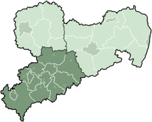 Map of Saxony highlighting the  Regierungsbezirk of Chemnitz