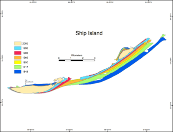 Historical map of the geomorphology of Ship Island