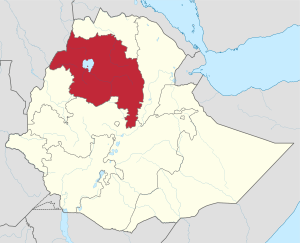 Map of Ethiopia showing Amhara Region