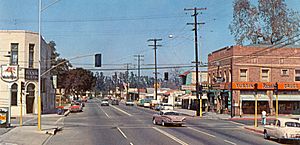 D St at Main St, Tustin, 1950s