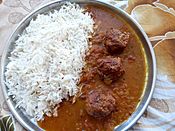 Sauced meatballs with rice