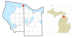 Location within Emmet County (left) and Cheboygan County (right)