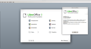 LibreOffice 3.3 beta 1 startup screen and about box