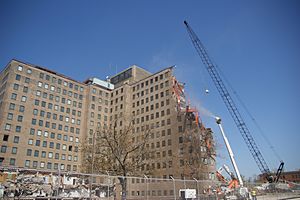 Demolition of the former hospital building at Naval Station Great Lakes