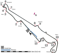 Le Castellet circuit map Formula One 2019 and 2021 with corner names English 19 07 2021.svg