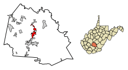 Location of Fayetteville in Fayette County, West Virginia.