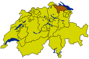 Map of Switzerland, location of Thurgau highlighted