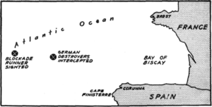 Battle of the Bay of Biscay 28 December 1943 map