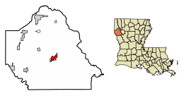 Location of Mansfield in De Soto Parish, Louisiana.