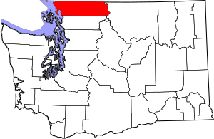 Map of Washington highlighting Whatcom County