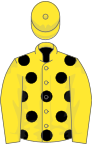 Yellow, black spots, yellow sleeves and cap