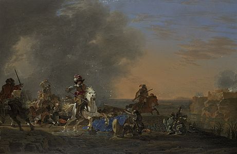 Ruitergevecht bij zonsondergang. Rijksmuseum SK-A-5