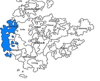 Saxe-Eisenach, shown amongst the other 18th-century Ernestine duchies