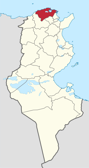 Map of Tunisia with Bizerte highlighted