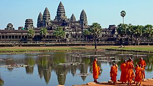 Buddhist monks in front of the Angkor Wat