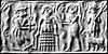 Ancient Sumerian cylinder seal impression showing Dumuzid in the Underworld with the galla demons