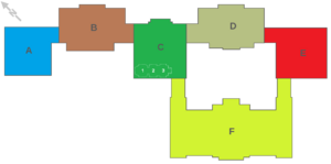Floor plan of Buda Castle with Palatinal Crypt and annotation letters