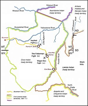 Red Cloud's War. Map with battle fields and relevant Indian treaty guaranteed territories.jpg