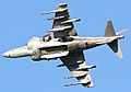 Harrier AV-8B banking left, revealing under-fuselage section