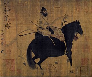 Palefrenier menant deux chevaux par Han Gan