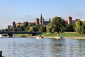 Exterior of the Wawel Castle seen across the Vistula River, Kraków