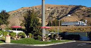 Gorman, California, from the west side of Interstate 5, which is marked by the white truck