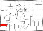 State map highlighting Dolores County