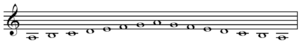 A natural minor scale ascending and descending