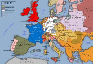 Map of Europe after the treaties of Utrecht, Rastatt and Baden