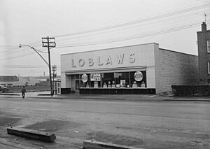 Loblaws store on Eglinton Avenue East and Laird Drive, south-west corner (cropped)