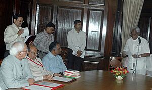 The Chairman, Rajya Sabha and Vice President, Shri Mohd. Hamid Ansari administering the oath of office to Dr. N. Janardhana Reddy a newly elected Member of Rajya Sabha from Andhra Pradesh, in New Delhi on April 27, 2009