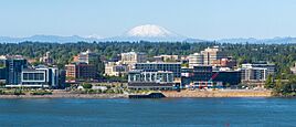 Skyline of Vancouver with Mount St. Helens in the background