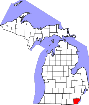 Map of Michigan highlighting Monroe County