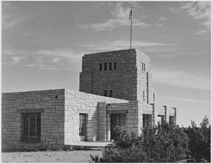 "Close up view of 'Elevator House,' Carlsbad Caverns National Park," New Mexico., 1933 - 1942 - NARA - 520032