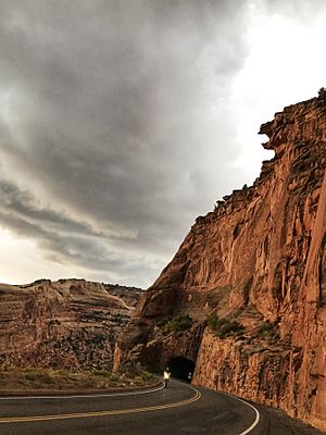 Colorado National Monument tunnel with cyclist