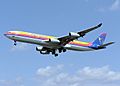 Air Jamaica A340-313 (6Y-JMM) landing at London Heathrow Airport (2)