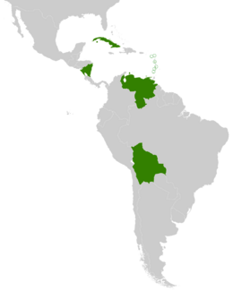 Bolivarian Alliance for the Peoples of Our America (orthographic projection) Without Honduras.svg