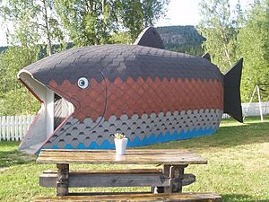 Tourist information fish at Björkängen, Ljustorp