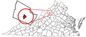 Location of Harrisonburg in the Commonwealth of Virginia