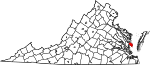 State map highlighting Mathews County