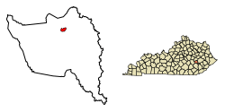 Location of Booneville in Owsley County, Kentucky.