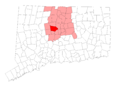 Farmington's location within Hartford County and Connecticut