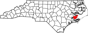 Map of North Carolina highlighting Pamlico County