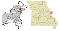 Location within St. Louis County (left) and Missouri (right)