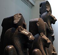 ThreeStatuesOfGoddessSakhmet-ProfileView-BritishMuseum-August19-08