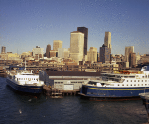 Waterfront and downtown skyline, 1975