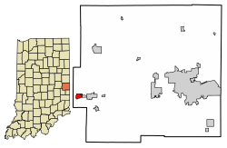 Location of Dublin in Wayne County, Indiana.