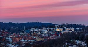 Overlook of downtown Staunton during sunrise