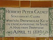 A tablet formed of six standard sized tiles, bordered by green flowers in the style of the Arts and Crafts movement