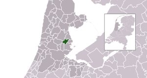 Highlighted position of Purmerend in a municipal map of North Holland